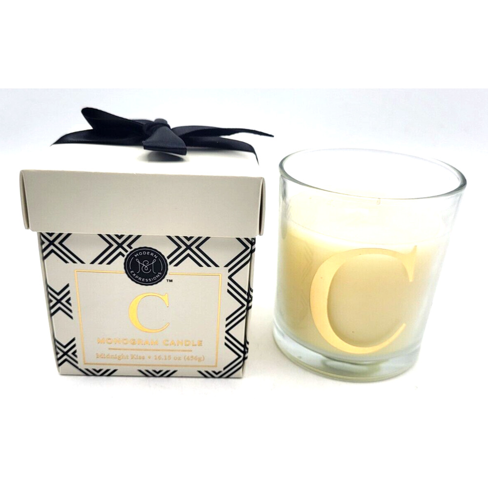 Monogram Letter C Candle Midnight Kiss Scent 3.5" Modern Expressions in Gift Box